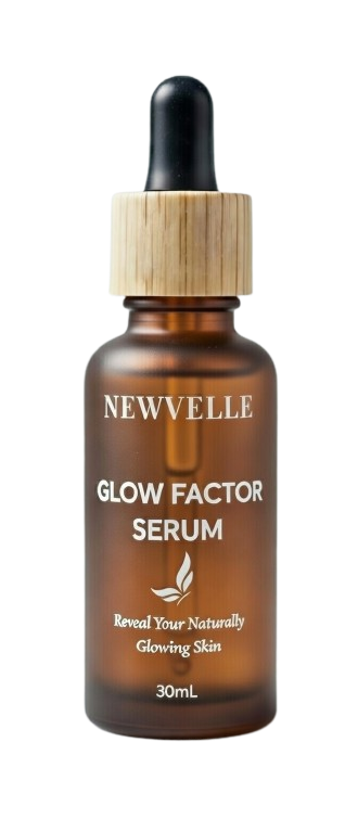 Newvelle Glow Factor Serum facial oil in brown glass dropper bottle